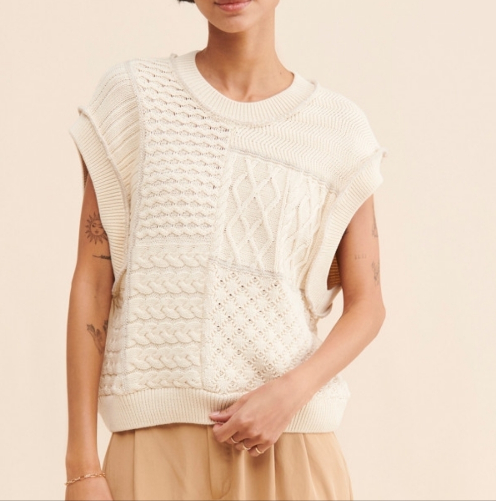 Free People Take The Plunge Sweater Vest Ivory XL Western Oversized
